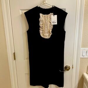 Vintage Tara Jarmon crêpe wool navy blue dress size 40